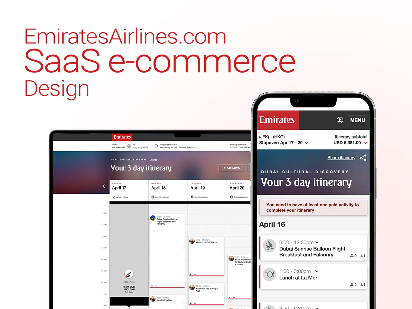 Emirates Airlines booking interface design