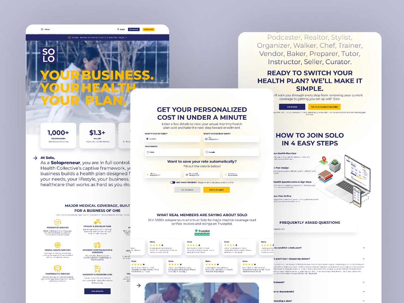 Solo Health Collective insurance plan comparison screen